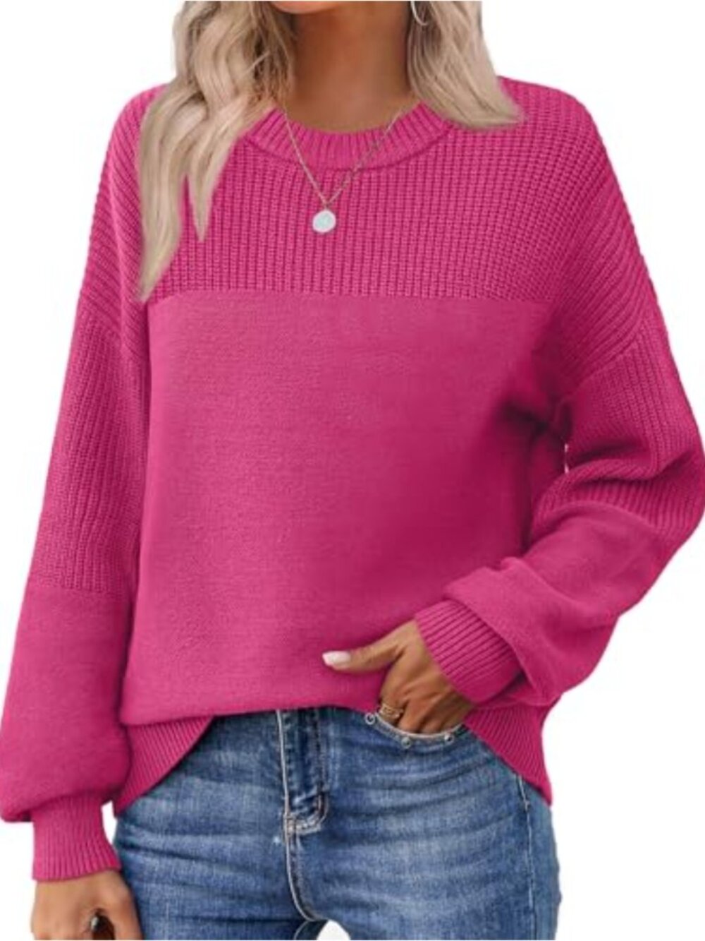 Women's Cotton Chunky Knit Pullover Sweater Loose Fit Casual Fall Top